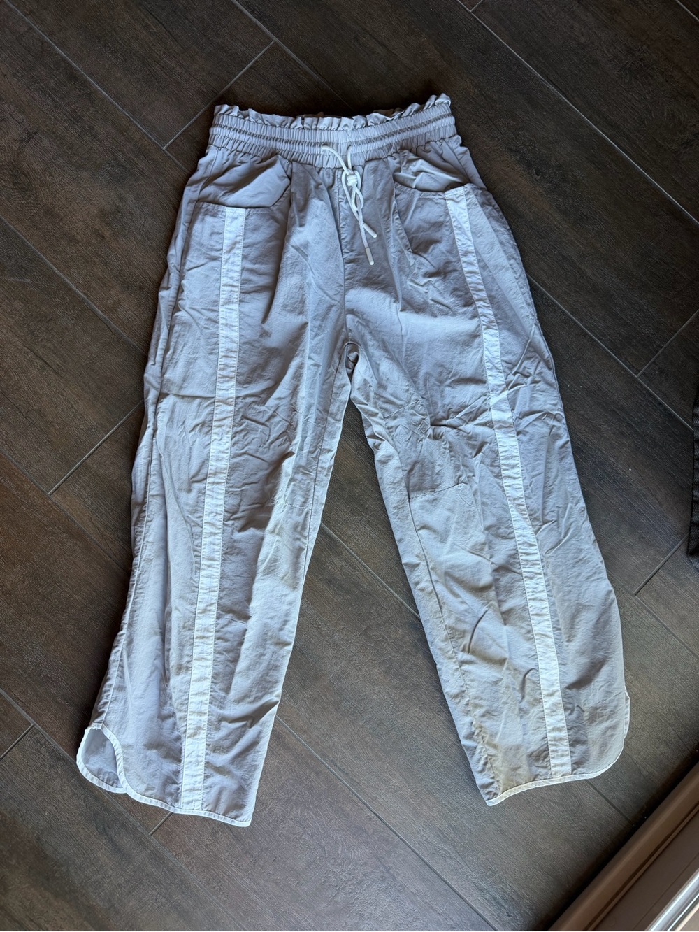 Light Gray Wide-Leg Drawstring Pants- track suit material
